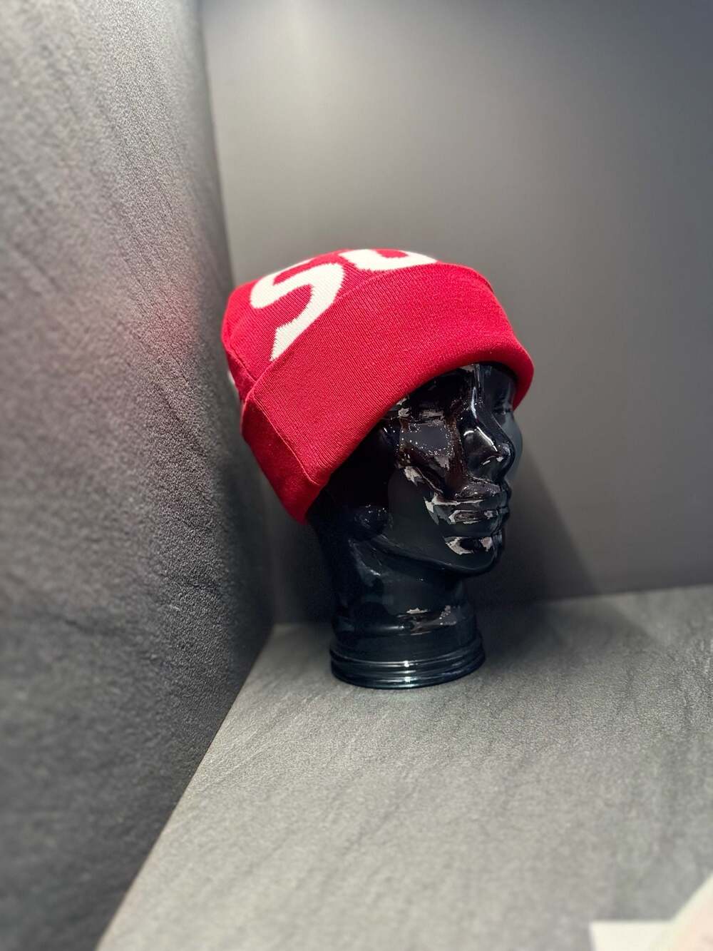 100% authentic Supreme Big Logo Beanie Red White Knit… - Gem
